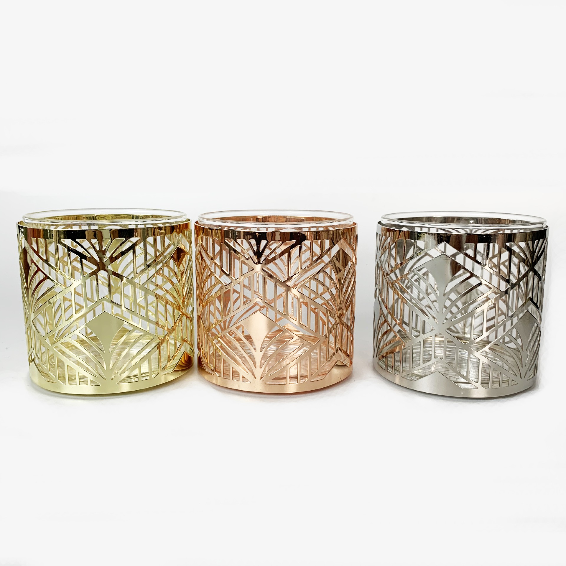 Classic pattern metal sleeve for glass candle jar and glass holder