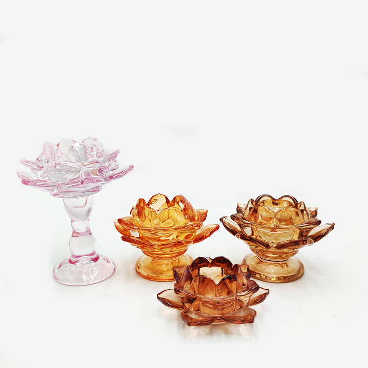 Glass candle holder lotus shaped glass candle stand taper candlestick holder