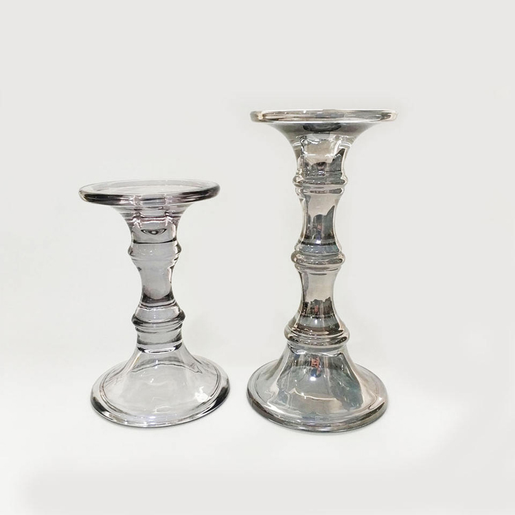 Crystal glass candle holder bamboo joint style candlestick holder in gray color