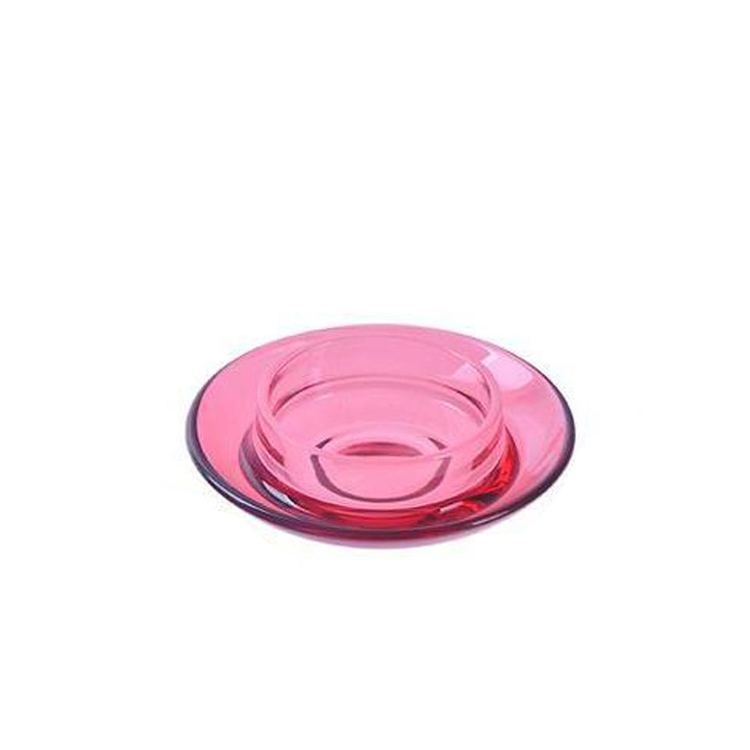 Simple Hand Pressed Glass Candle Plate Pink Color