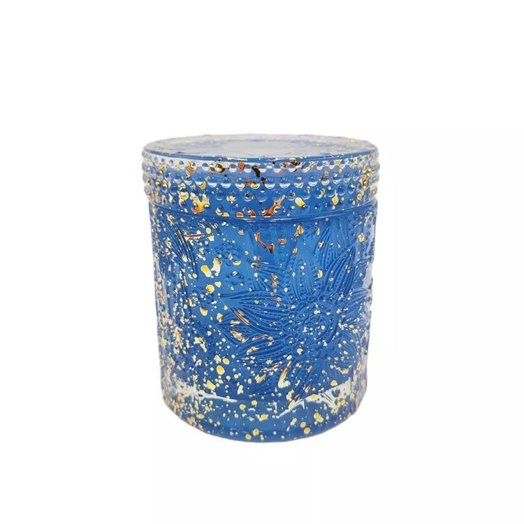 Scrap gold decor blue color lotus glass candle jar