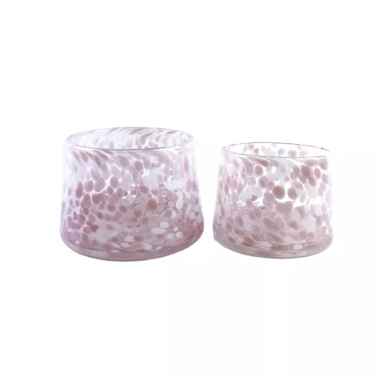 Pink Colored Spots Glass Jar For Candle Making