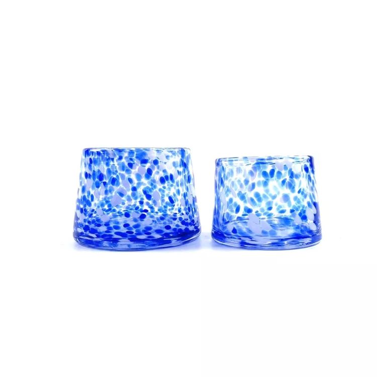 Blue Colored Unique Shape Glass Candle Jars