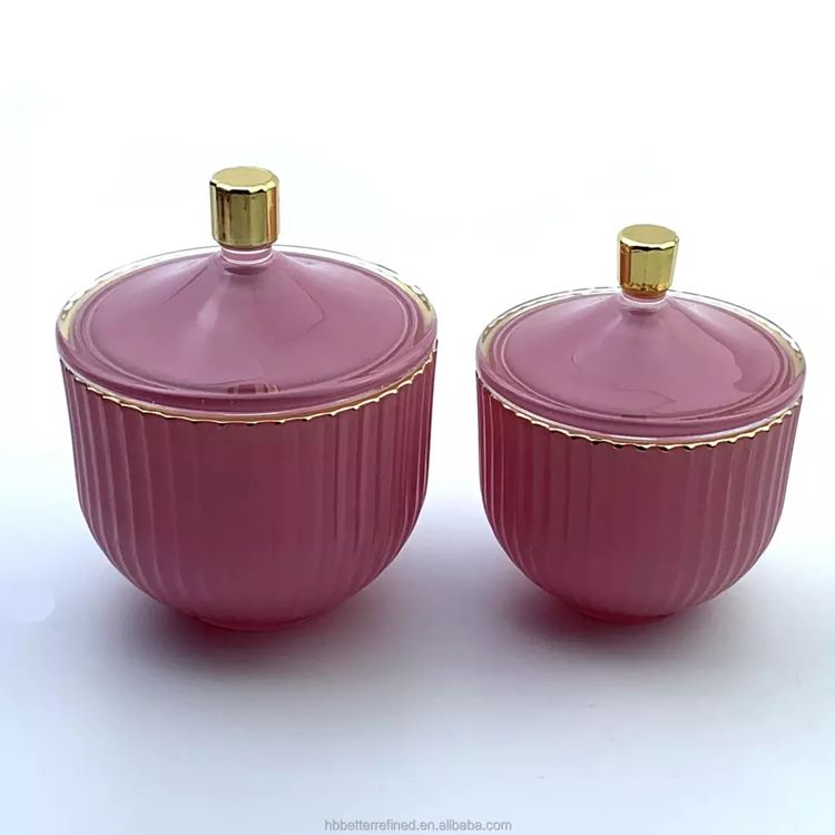 GEO Cut pink decoration resistance ribbed Candle Glass Jar 7oz 11oz wax cup candle holder soy container