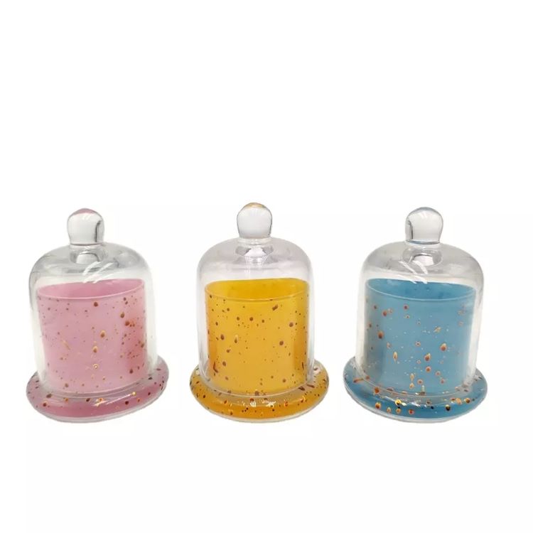 Gold spots colored glass candle jar with bell dome cover