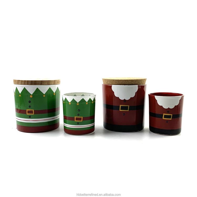 Handrawing glass candle jar christmas snowman Santa Claus Diffuser candle making glass candy jar with lid wax container