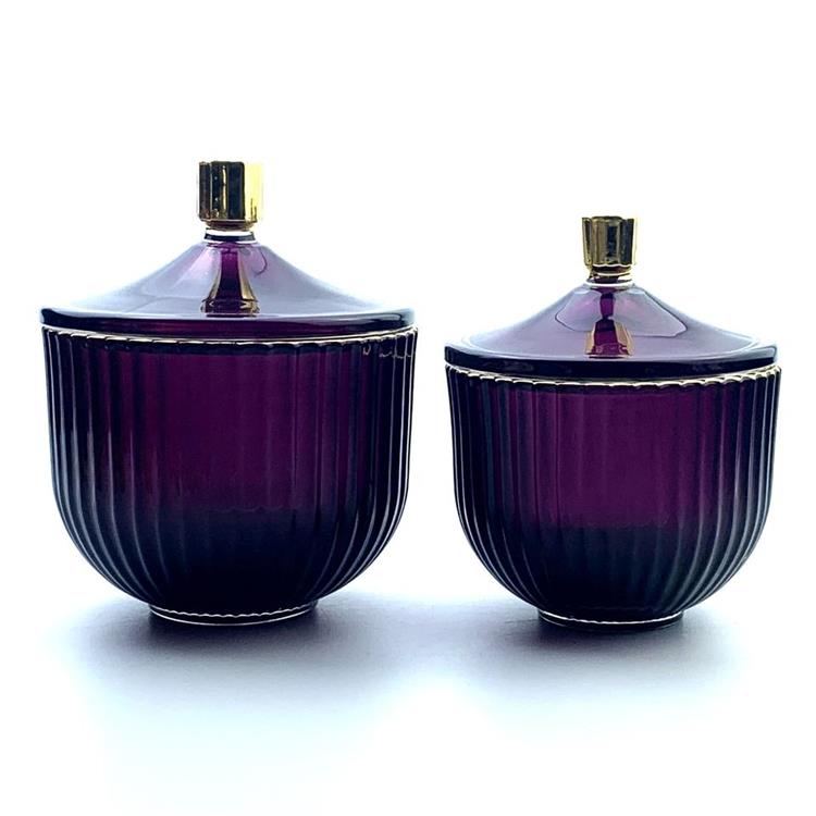 Plum GEO Cut deep purple heat resistance ribbed Candle Glass Jar 7oz 11oz wax cup candle holder wax soy container