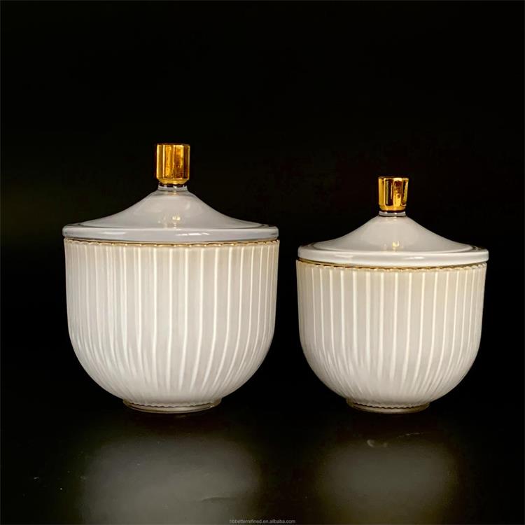 White heat gold decoration resistance ribbed Candle Glass Jar 7oz 11oz wax cup candle holder soy container