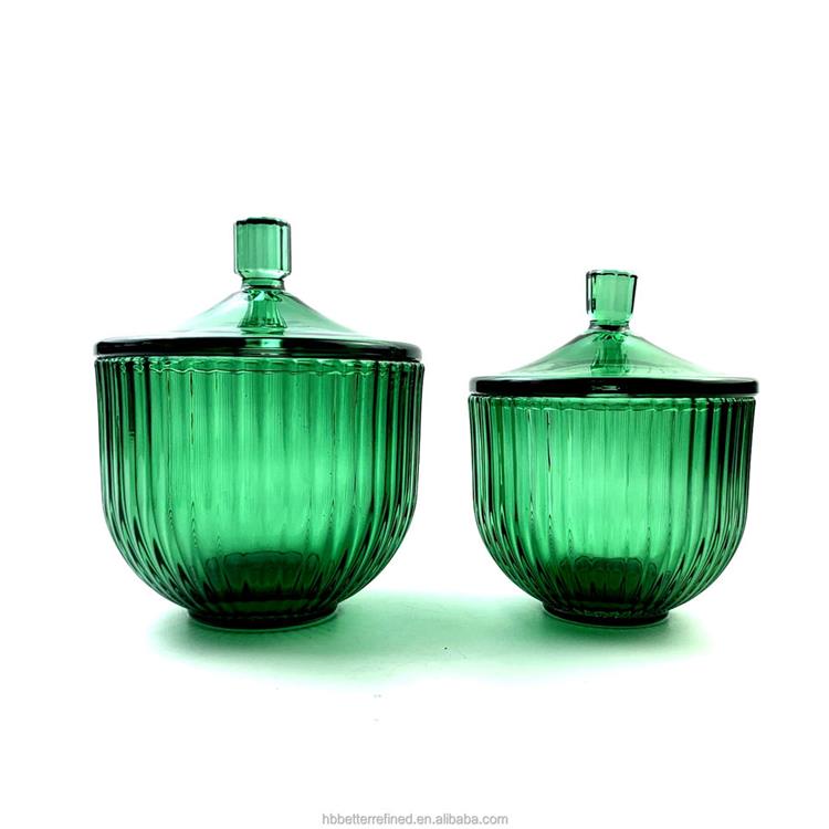 GEO Cut christmas green spraying heat resistance ribbed Candle Glass Jar 7oz 11oz wax cup candle holder soy container