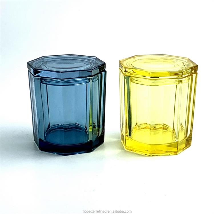 Hand Made blue Colored Glass Candle Jar With Lid