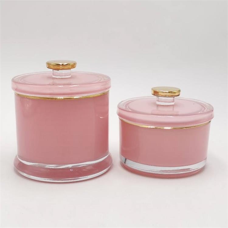 Custom Gift Use Decorative Pink Glass Candle Jar Candle Holder Jars For Candle Storage Bottle