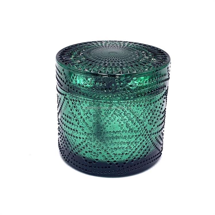 Christmas green GEO Cut Candle crystal Glass Jar 6oz wax cup candle soy container heat resistant food storage