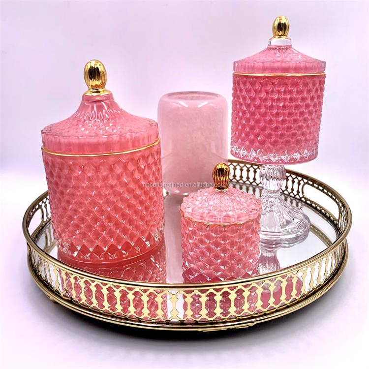 Pink Serving Trays candle jar Glass vintage christmas decoration empty wax cup Candlesticks vase candy jar