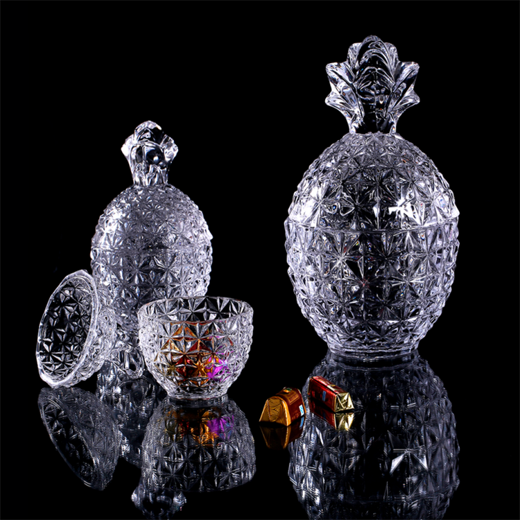 Professional handmade clear pineapple shape candy jar with lid wedding gift box glass snack candy container storage jar