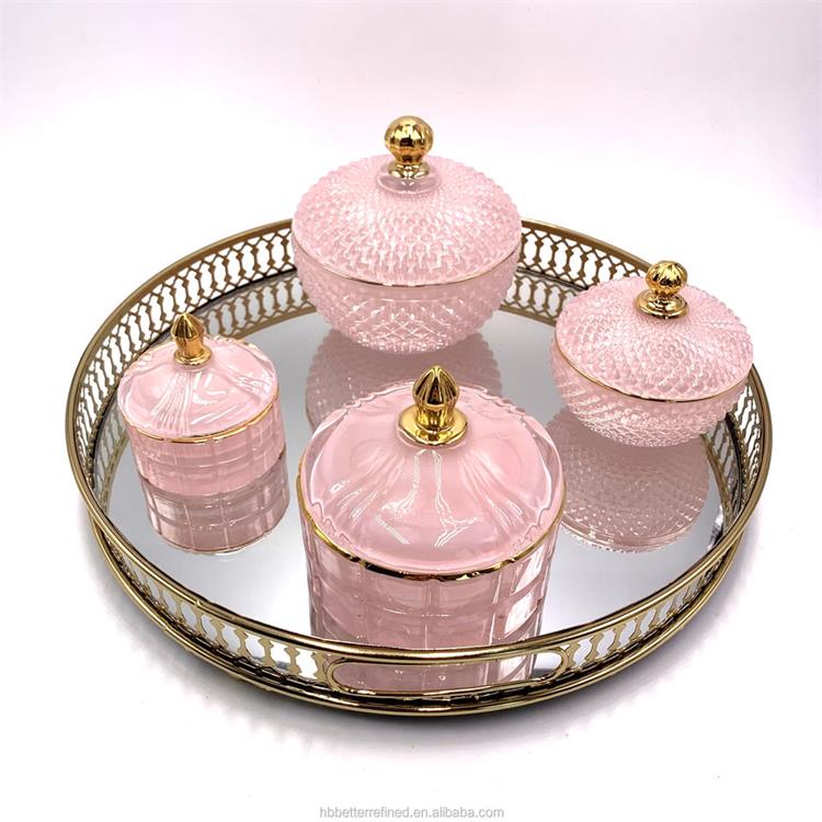 Light pink luxury Serving Trays cyan candle jar Glass vintage christmas decoration empty wax cup Candlesticks