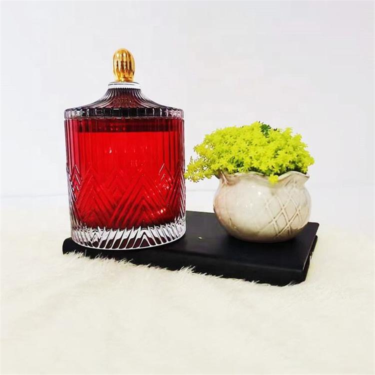 Luxury Colored Crystal Glass Candle Jar with Glass Lid for Home Decoration