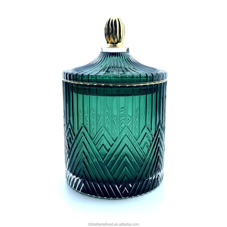 Luxury spring color peacock green vintage opera metallic colored Glass Candy Jar with Lids