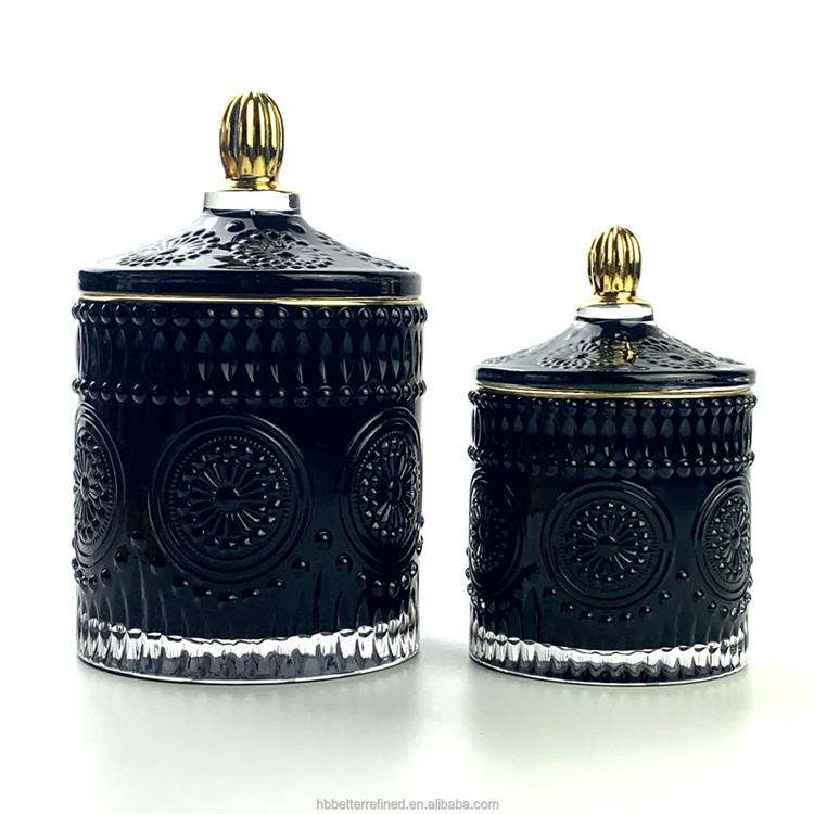 Unique Decorative Multipurpose popular black Antique Design Glass Candy Jar with Lids