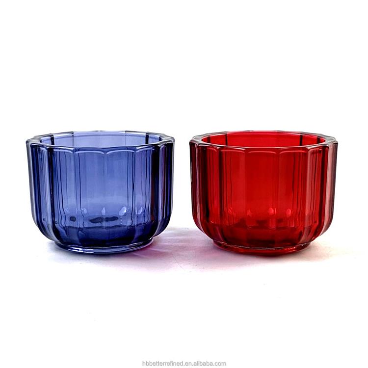 Ribbed spraying blue red christmas wax shiny colored hexagon prism sexangle glass candle jar