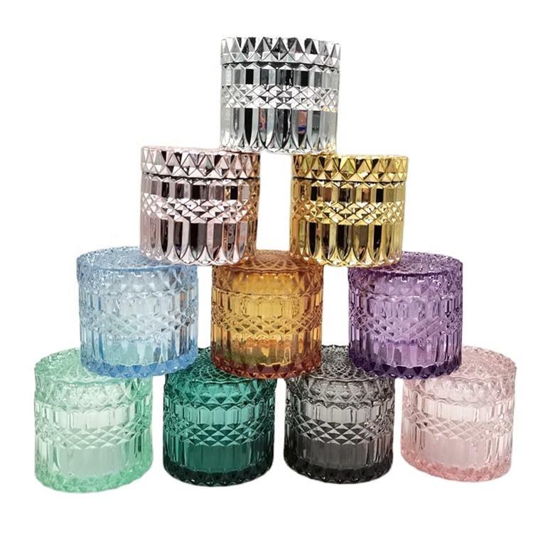 Colorful classical glass candle jar with lid glass candle container two size