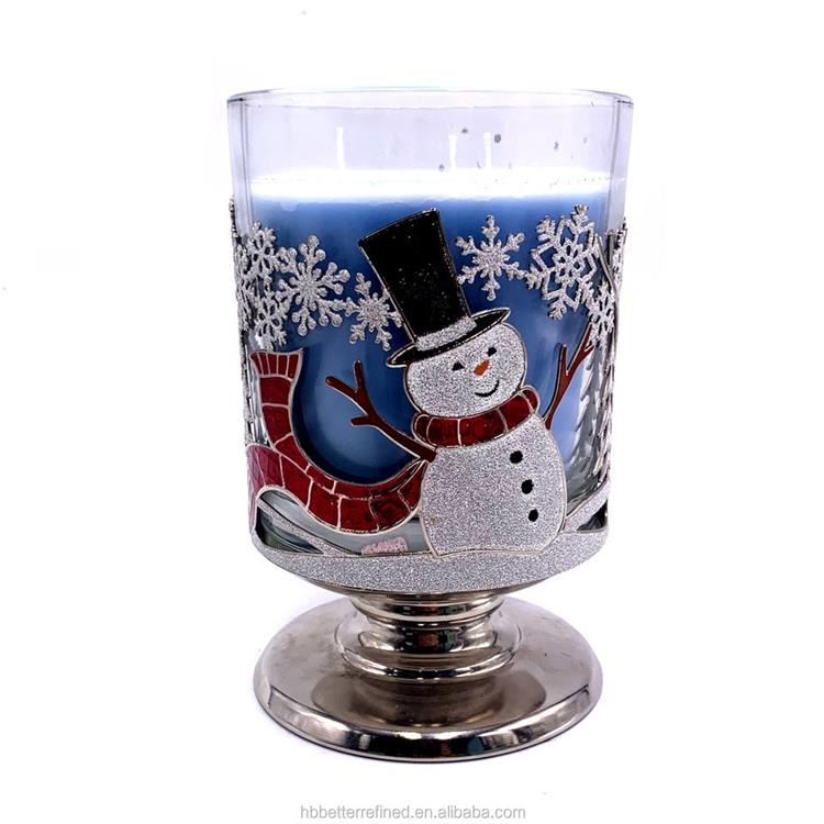 Colored father Christmas santa claus snowflake glass candle jar with metal rack