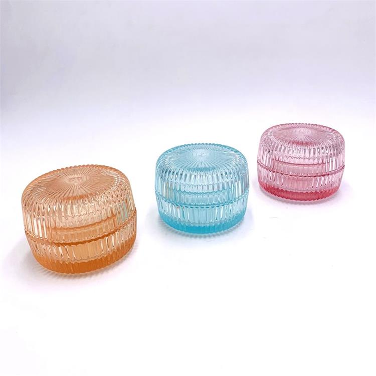 Ribbed round blue orange yellow jar for candle making with glass lid