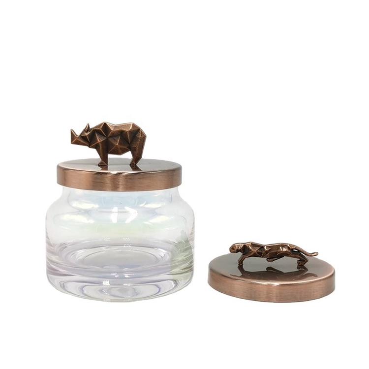 Shiny Luster Scented Aromatherapy Candle Glass Jars With Animal Metal lid for Home Decoration