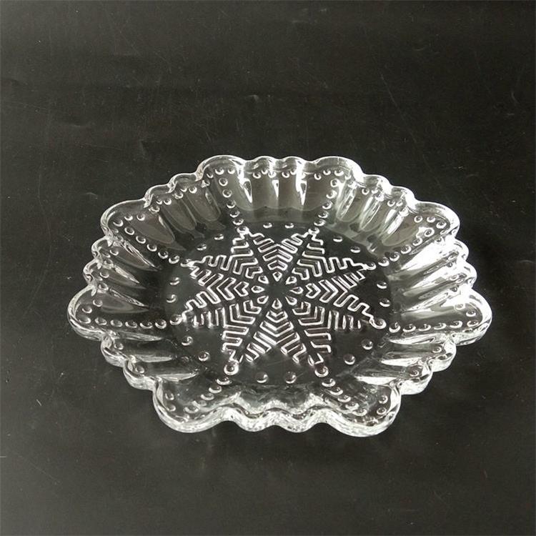 Snowflake pattern glass plate with beaded tabletop glass tray for Christmas decor