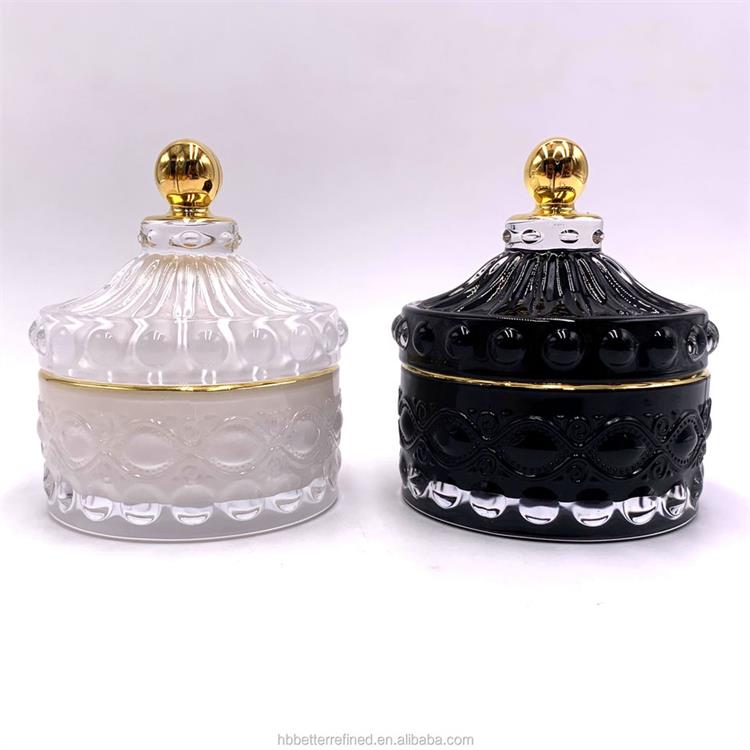 Small glass eyes home decor festival empty jar with base for candle making with glass lid crystal glass candy jar with lid