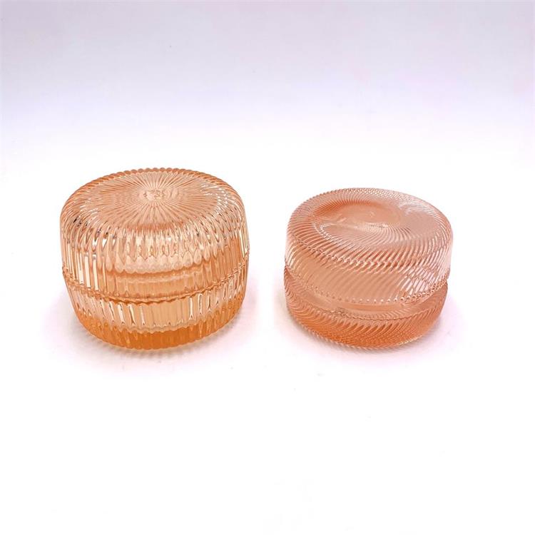 Ribbed round baby orange jar for candle making with glass lid crystal glass candy jar with lid wax container empty cup