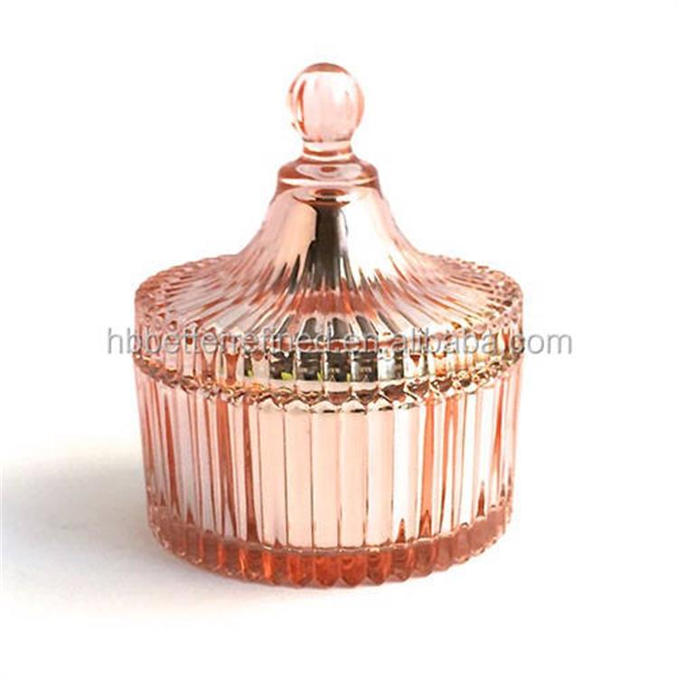 Unique Cheap Rose Gold Ribbed Carousel Clear Glass Jar