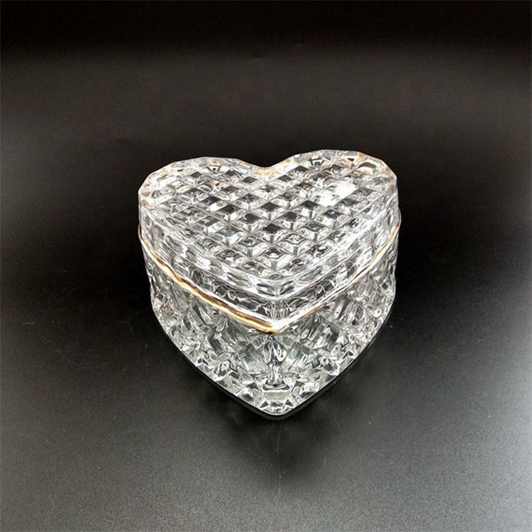 Heart shaped crystal glass candy jar candy container with gold rim