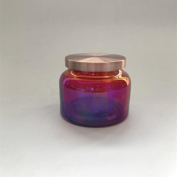 Iridescent glass candle container with lid for christmas