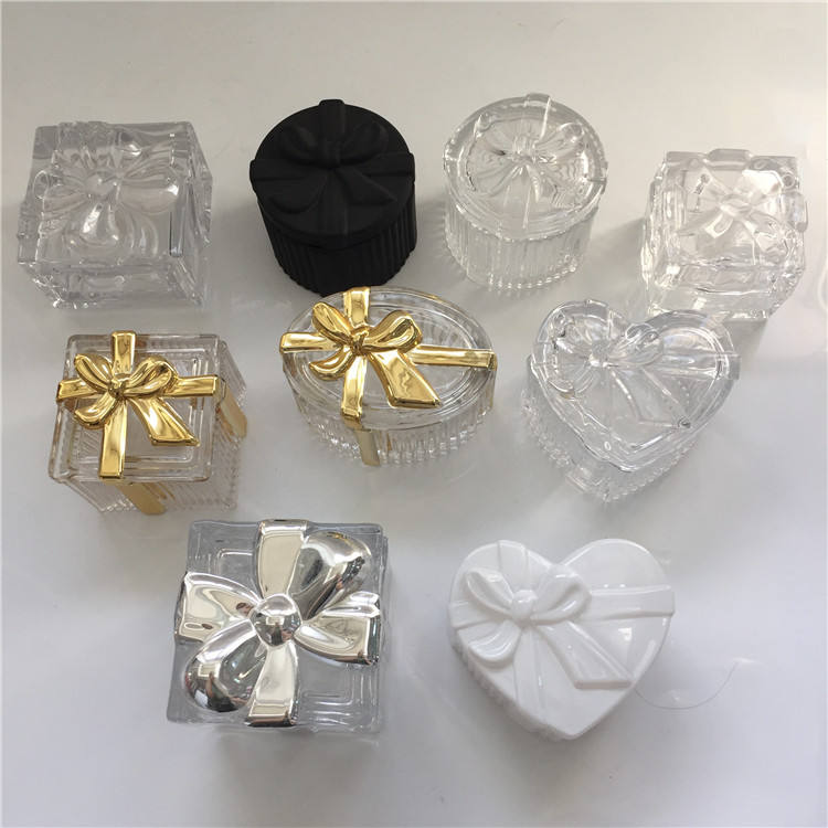 Wholesale bowknot colorful glass candle jar with gold rim lid crystal glass butterfly knot jewel box or case