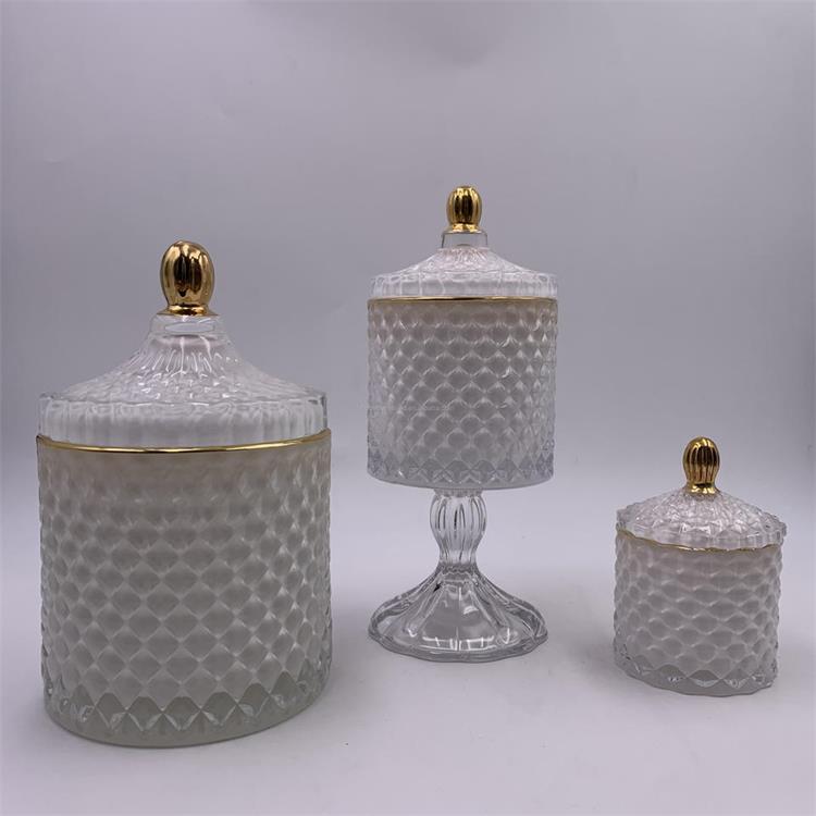 Wholesale set of 3 geo cut baby glass candle jar with lid wax cup glass candy jar