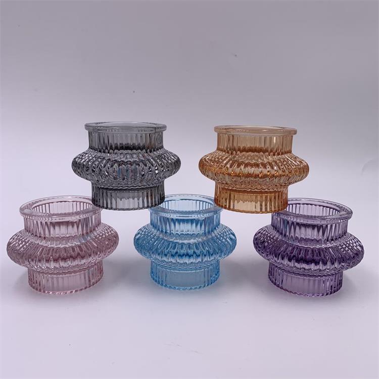 Wholesale stripe latern colorful double way luxury glass candle holder little votive holder home decoration
