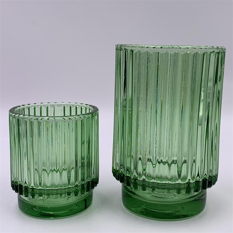 Wholesale stripe light green water glass candle jar wax cup glass container unique candle holder home decoration wedding