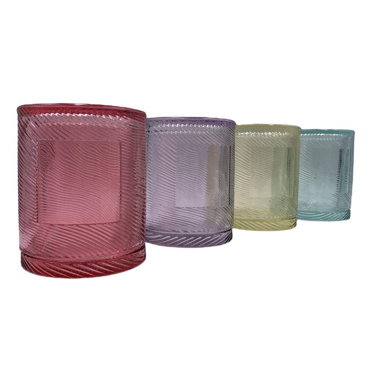Wholesale lead free colorful hand made glass candle jar with glass cover candy wax container white space for logo