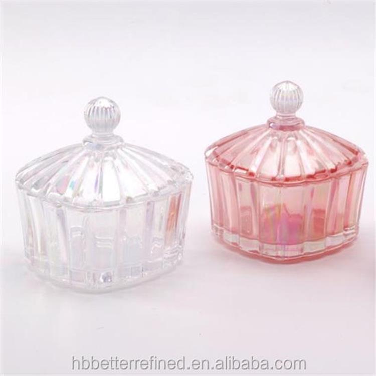 Wholesale hand made gift Valentine day empty heart shaped glass jewel case box heart pattern glass candy jar