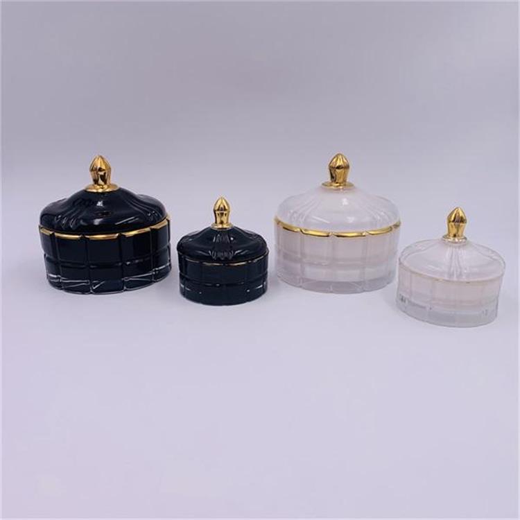Wholesale colorful empty baby white and black glass geo candle jar with lid crystal candy jar with glass lid